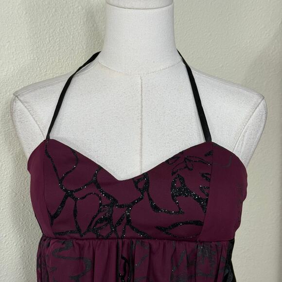 Y2k Floral Tie Back Halter Babydoll Dress Whimsigoth Dark Fairy Romantic Goth M - Picture 5 of 8